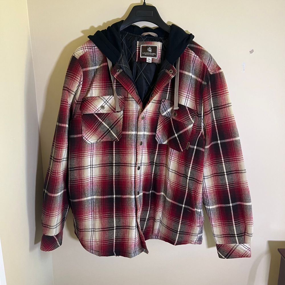 Legendary Outfitters Hooded Quilted Lining Red Plaid Flannel Jacket Men's XXL